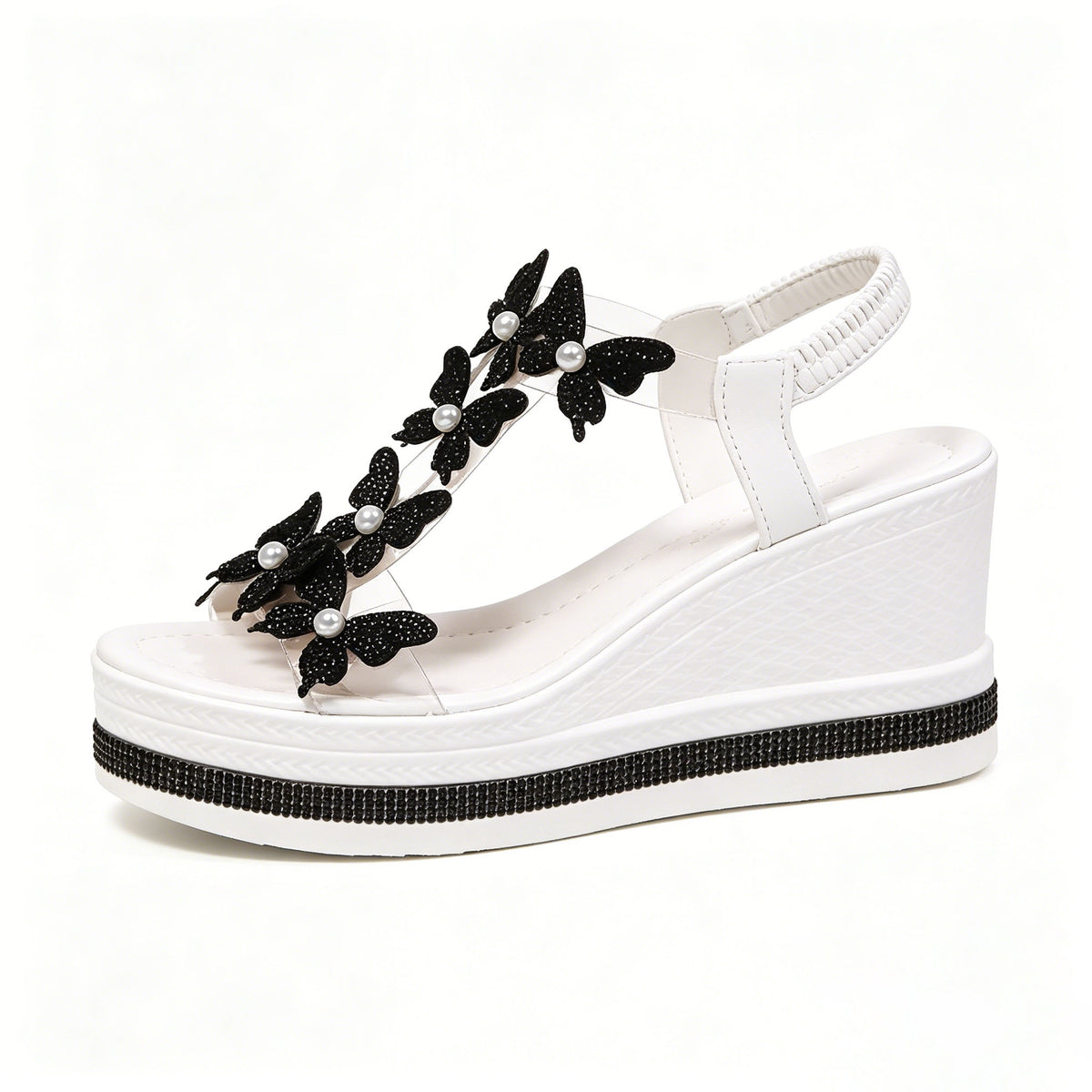 Women's Rhinestone Butterfly Wedge Sandals with Arch Support