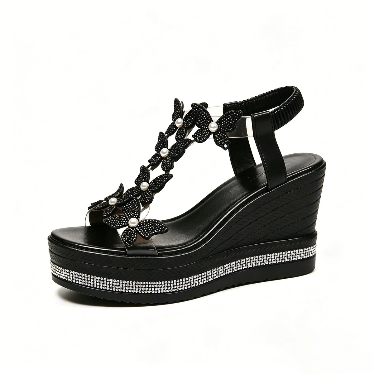 Women's Rhinestone Butterfly Wedge Sandals with Arch Support